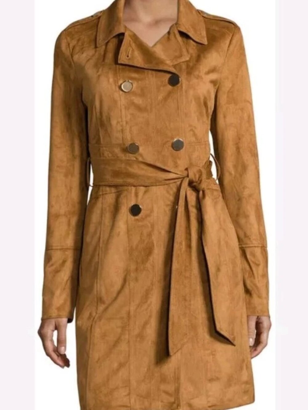 NWOT!! ANA Cognac Faux Suede Double Breasted Mid Length Trench Sz XL